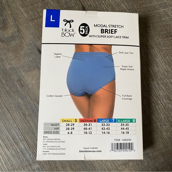 Black Bow Ladies' High Waist Brief, 5-pack - Picture 7 of 13
